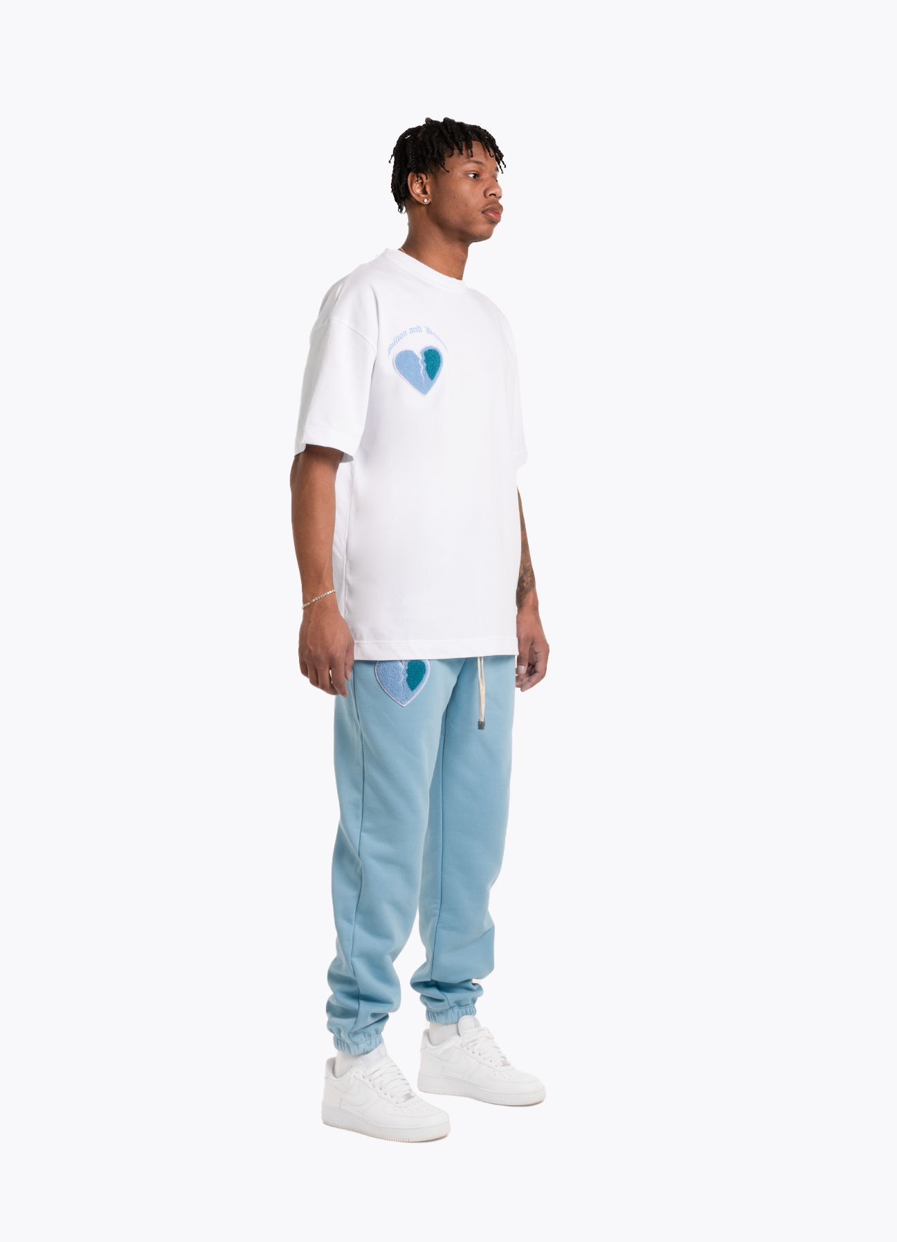T-Shirt „Crack Heart“ in Weiß/Babyblau