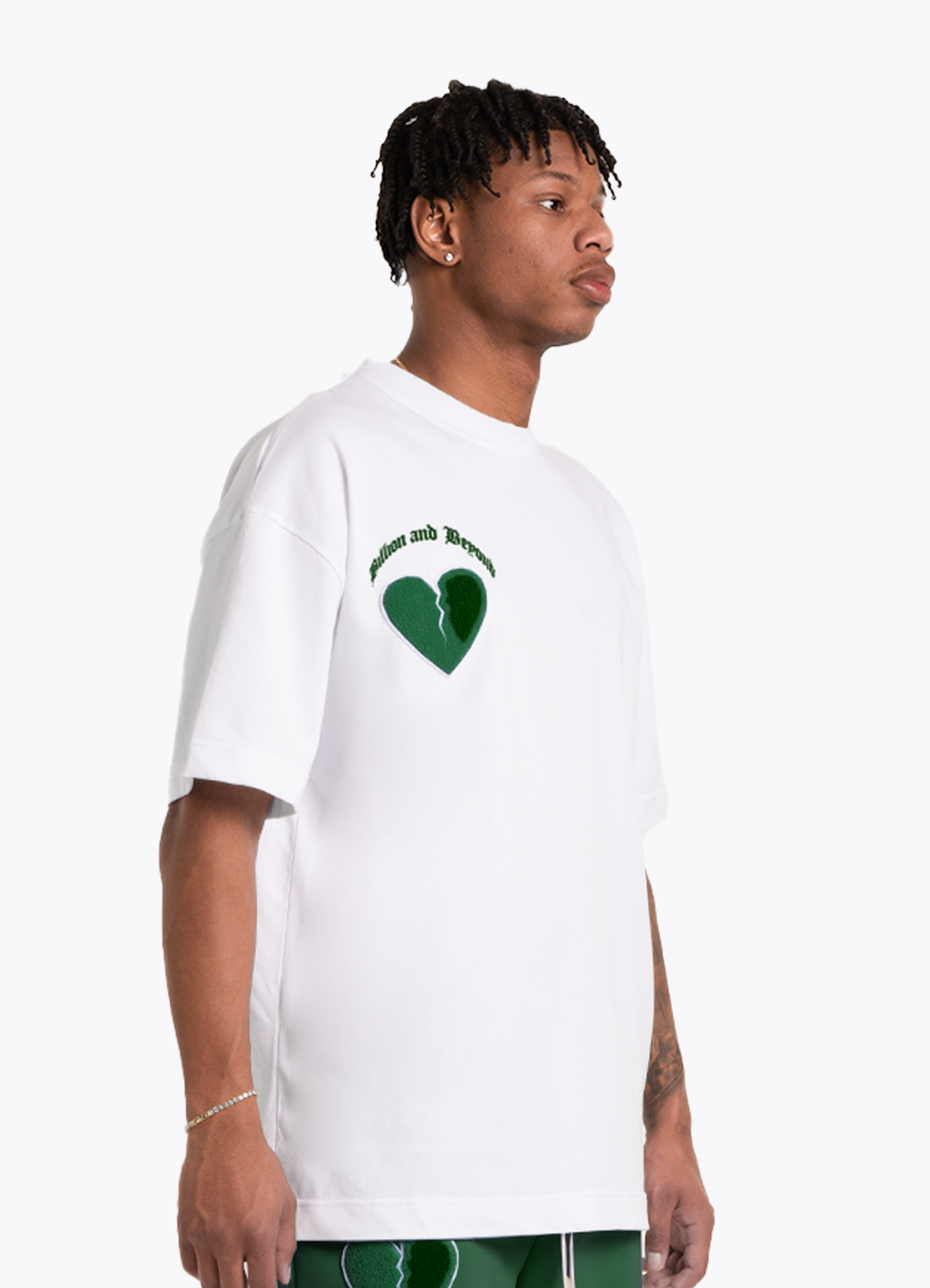 T-Shirt „Crack Heart“ in Weiß/Armeegrün